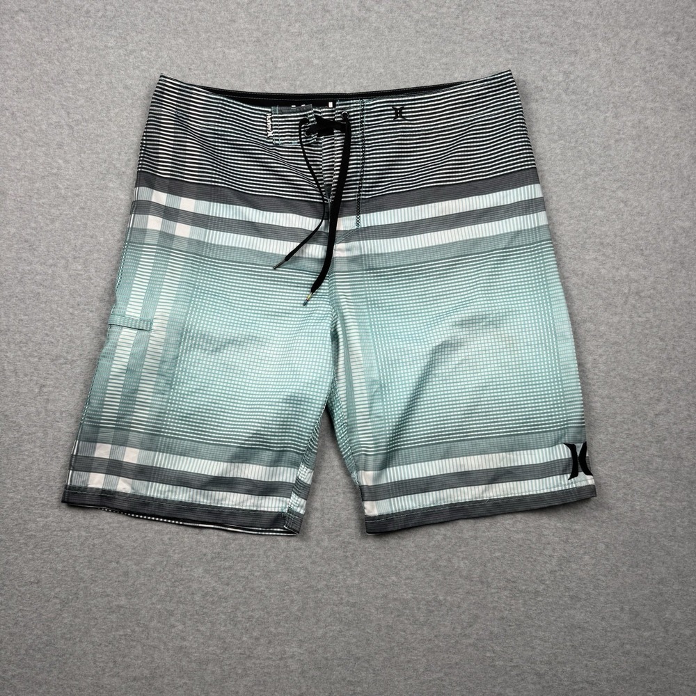 Hurley Boardshorts Mens Size 36 Striped Surf Swim Trunks Beach Drawstring
